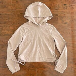 Honey Punch Light Mauve Pink Lace Up Sweatshirt Hoodie Sweater Long Sleeve Top